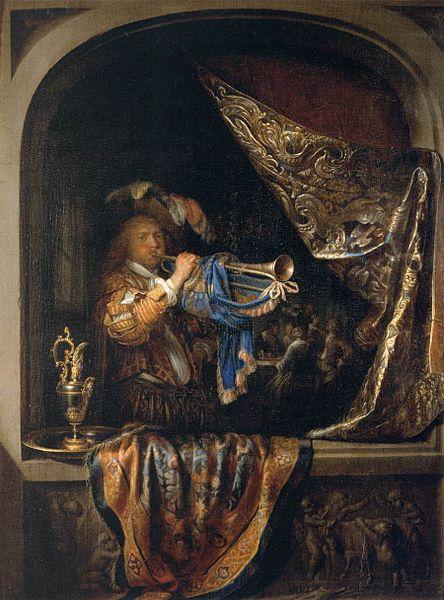 Gerard Dou Trumpet-Player in front of a Banquet